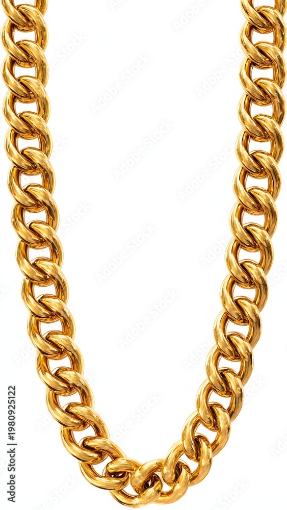 Obraz premium A close-up studio shot of a thick, heavy, solid gold Cuban link chain necklace.