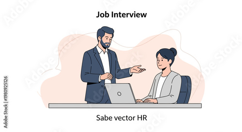Job Interview: Man and Woman Discussing Career Opportunities at Desk with Laptop