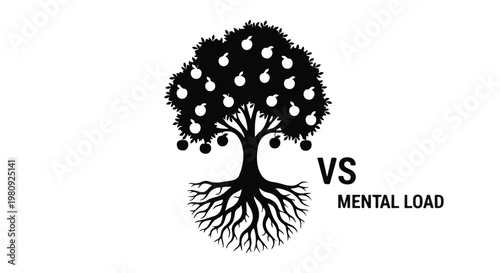 Mental health concept, stress vs self care tree