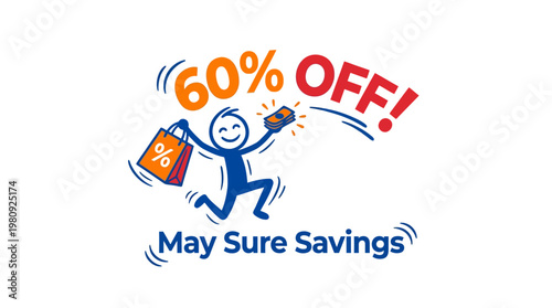 Shopaholic Character Celebrating 60% Off Sale