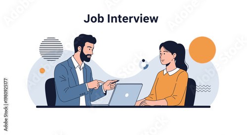 Job Interview: Man and Woman Discussing Career Opportunities with Laptop
