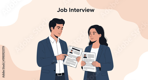 Job Interview: Man and Woman Discussing Resumes, Professional Meeting