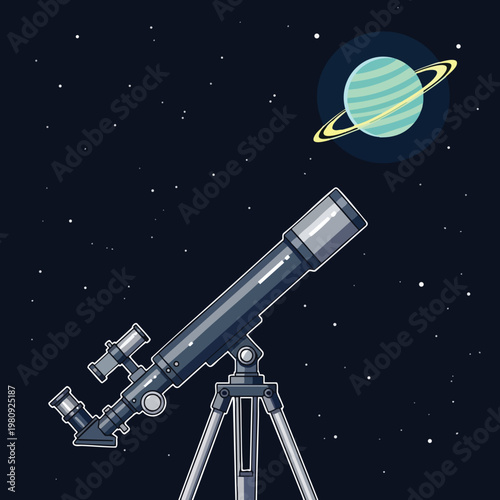 Astronomer Using Telescope to Observe Space Phenomena Against Starry Sky