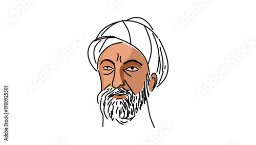 Avicenna portrait, flat vector illustration