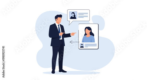 Man in Suit Points to Candidate Profiles, Recruitment, HR, Hiring Process