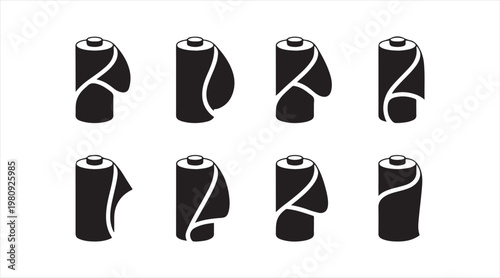 Black silhouette tissue roll symbols collection representing sanitation and cleaning products