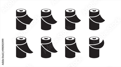 Minimal toilet paper roll icons set for bathroom hygiene and household supply concepts