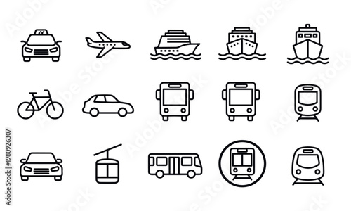 Travel Transportation Icons Set – Vehicles Outline Vector