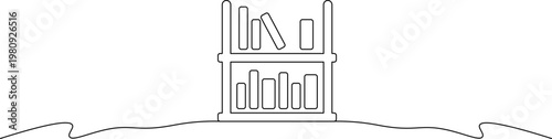 A minimalist line drawing of a bookshelf with books on a plain surface