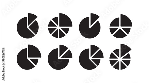 Black circular graph symbols collection representing statistics and financial reports