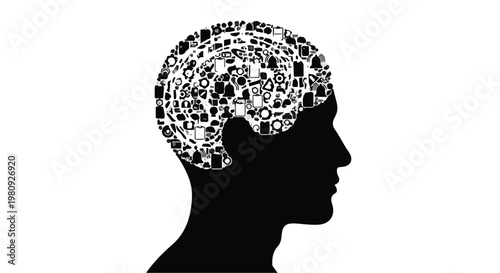 human head with puzzle pieces brain illustration
