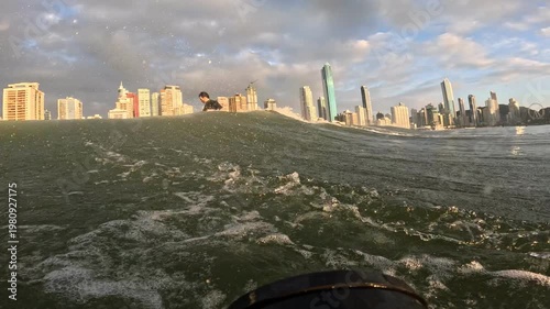 Surfing at Sunrise in the Ocean – Golden Morning Waves