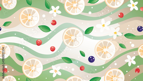 Seamless Mixed Citrus And Berry Pattern Scene Vec