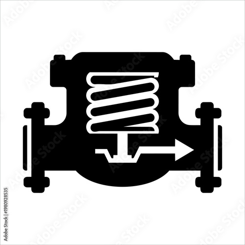 Solid Black Cutaway Spring Loaded Thermostat Valve Diagram Vector Icon 