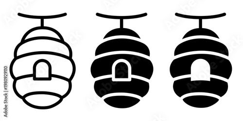 Beekeeping and Honey icon set label, logo, badge, sticker, sign, symbol, banner, line, flat vector, isolated illustration. Nest, bee, beehive, honeycomb, honey, pollen, jar, hive, spoon, flower icons.
