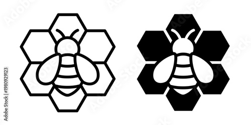 Beekeeping and Honey icon set label, logo, badge, sticker, sign, symbol, banner, line, flat vector, isolated illustration. Nest, bee, beehive, honeycomb, honey, pollen, jar, hive, spoon, flower icons.