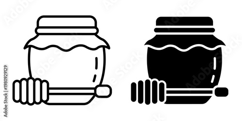 Beekeeping and Honey icon set label, logo, badge, sticker, sign, symbol, banner, line, flat vector, isolated illustration. Nest, bee, beehive, honeycomb, honey, pollen, jar, hive, spoon, flower icons.