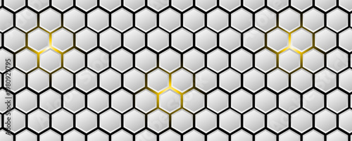 White 3d hexagonal technology vector abstract background. Blue bright energy flashes under hexagon in modern technology futuristic background vector illustration.