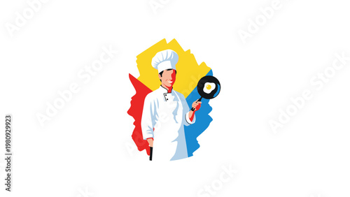Chef Holding Cooking Pan Utensil.