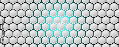White 3d hexagonal technology vector abstract background. Blue bright energy flashes under hexagon in modern technology futuristic background vector illustration.