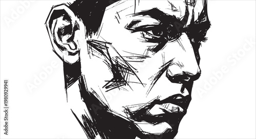 Portrait of a man in a rough sketch style isolated on white background