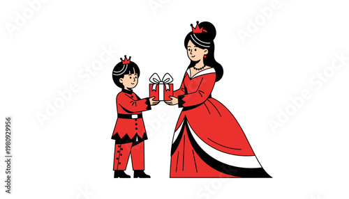 Elegant mother receiving gift from child cute royal mothers day illustration