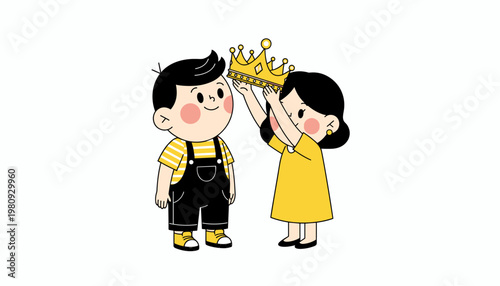 Cute kids playing crown game together happy friendship childhood illustration