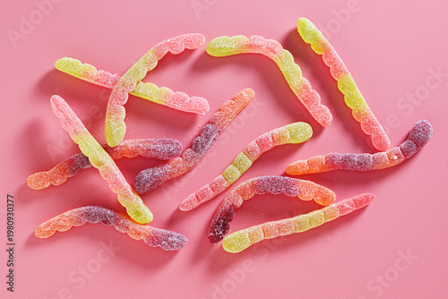 Sour gummy worms candy pile