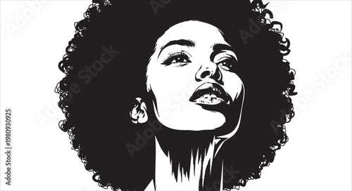 Portrait of a beautiful woman with afro hairstyle isolated on white background