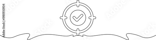 A simple line drawing of a checkmark in a circle with a wavy line below on a white background