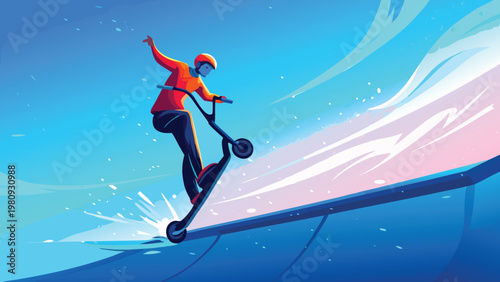 Skate Scooter Trick Scene Vector Illustration of