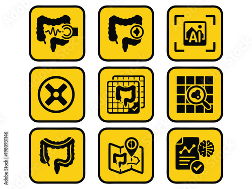 Colon Health Medical Icons Set.