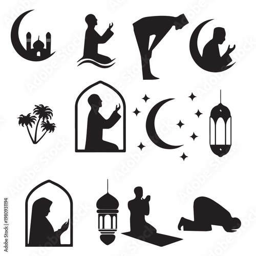 set of silhouettes of islamic icons