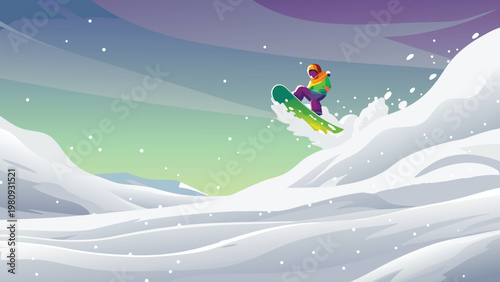Snowboard Trick Jump Scene Vector Illustration of