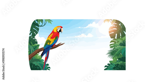 Colorful Parrot Perched on Branch Alone.
