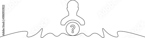A minimalist line drawing of a person with a question mark in a circle in front of them, surrounded by wavy lines on a white background