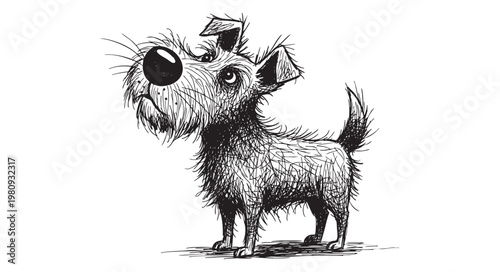Cute scruffy terrier dog sketch isolated on white background