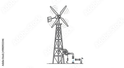 Windmill farm rural landscape scene.