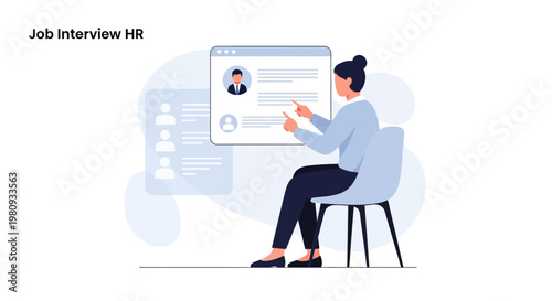 HR manager reviewing candidate profile on computer screen for job interview
