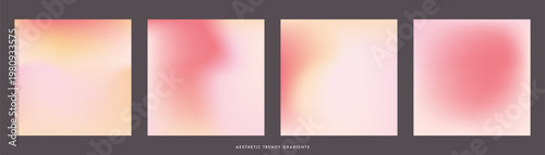 Light peach pink yellow gradient background. Abstract soft aura texture. Set of 4 square vector aesthetic pink beige aura bg for poster, banner, social media, beauty, cosmetics and wedding design