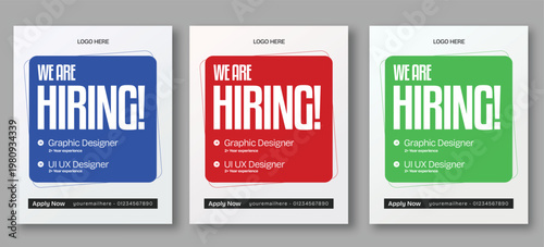 We Are Hiring Social Media Post Template Vector Illustration, Job Vacancy Recruitment Banner for Graphic Designer Positions, Corporate Hiring Advertisement Design