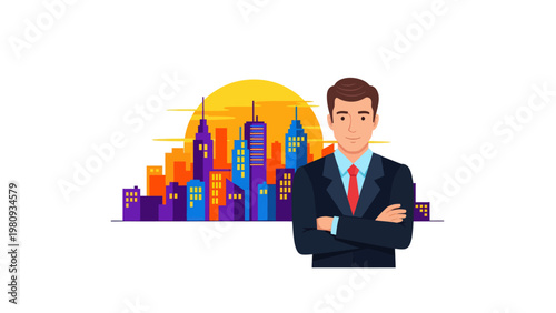 Confident Businessman with Crossed Arms Standing.