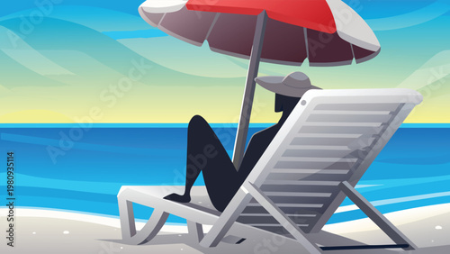 Sunbathing on Beach Chair Scene Vector Illustrati