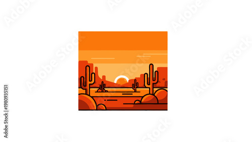 Desert Landscape with Cactus Plants.