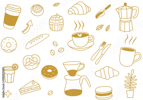 Hand-Drawn Café and Bakery Line Art Illustration Pack