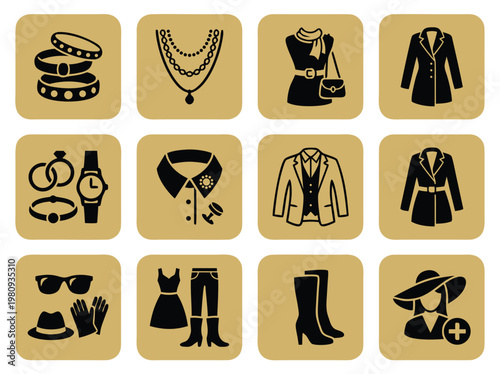 Fashion Accessories and Clothing Icons.