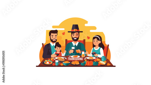 Family sitting at dinner table eating.