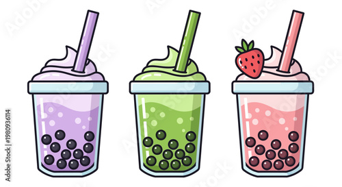 Isolated vector illustration of a fresh cold strawberry juice glass with a straw and fruit on a white background