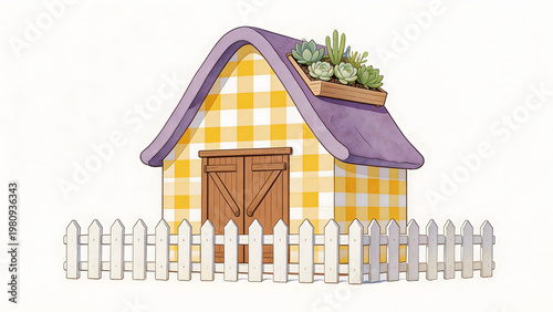Cute cartoon house with plants