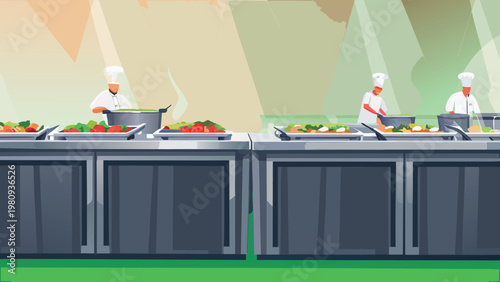 Vector Illustration of Chefs Preparing Multiple di